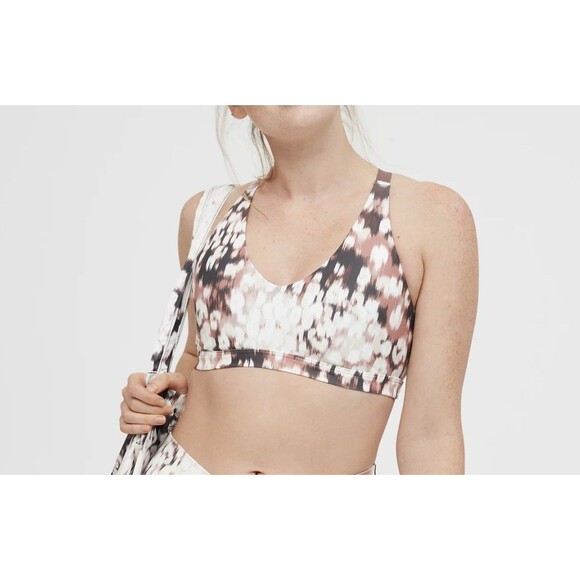Aerie | OFFLINE Shine Strappy Back Sports Bra in Coco Cream Brown Print Large - Picture 1 of 13